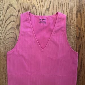 Garage V-Neck Pink Ribbed Tank Top